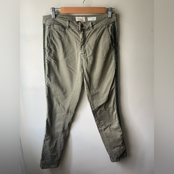 Chino by Anthropologie Women's Pants Ribbon Side Stripe Size 27 Relaxed Green - Picture 1 of 10